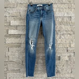 KanCan Jeans Women's 24 / 5 Blue Skinny Ankle Distressed Raw Hem Stretch Denim